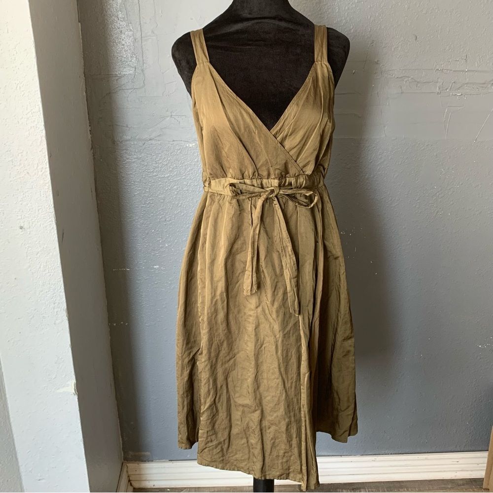 Eileen Fisher Italian Fabric Midi Dress Linen Blend Belted Wrap Style size 6
